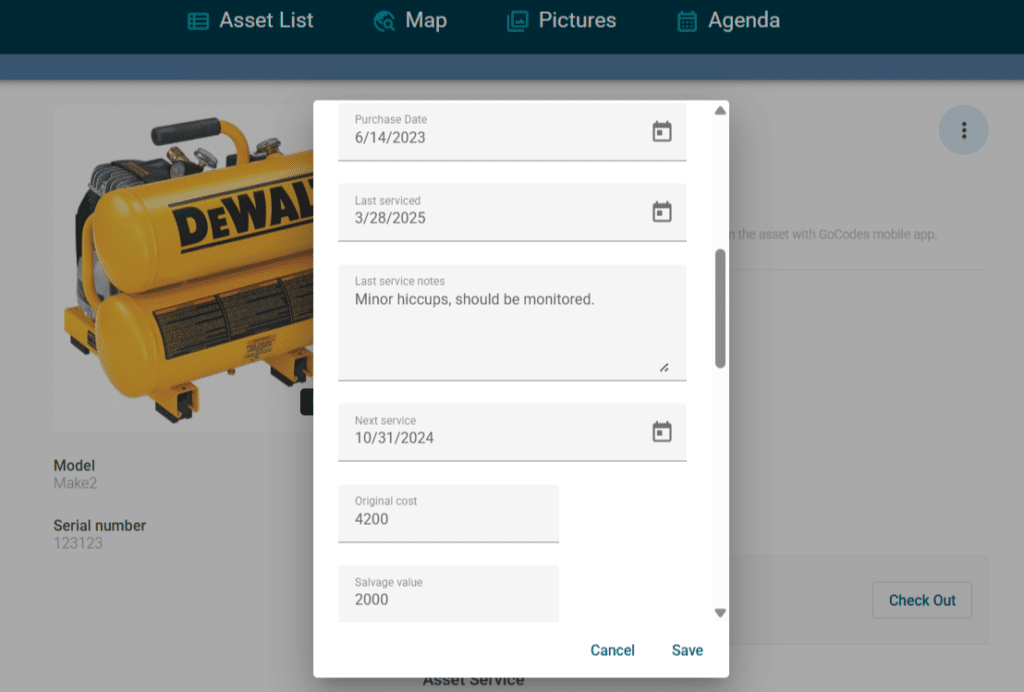 GoCodes Asset Tracking dashboard