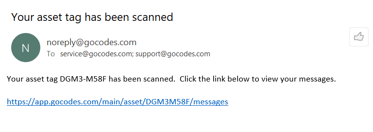 GoCodes Asset Tracking email notification