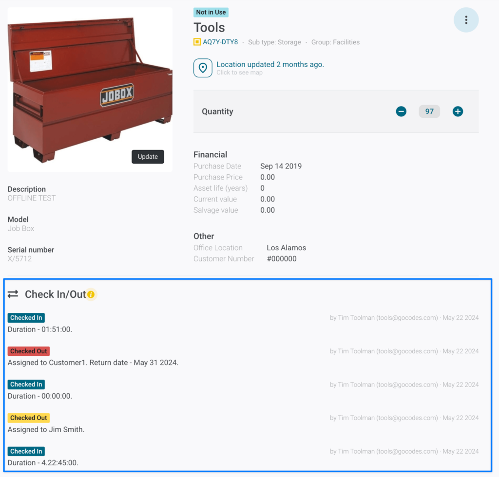 GoCodes Asset Tracking dashboard