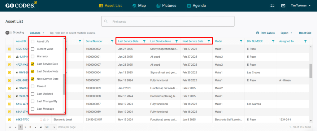 GoCodes Asset Tracking dashboard