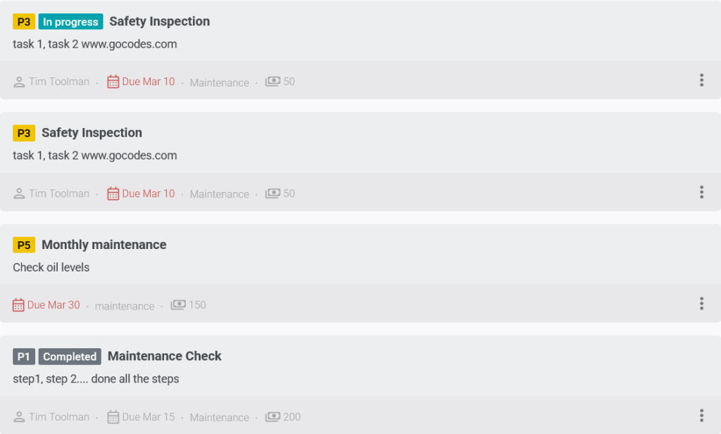GoCodes Asset Tracking dashboard