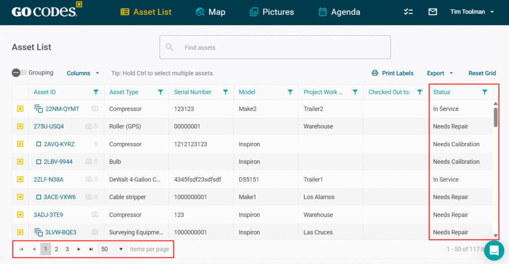 GoCodes Asset Tracking dashboard