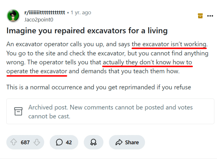 Reddit excavator post