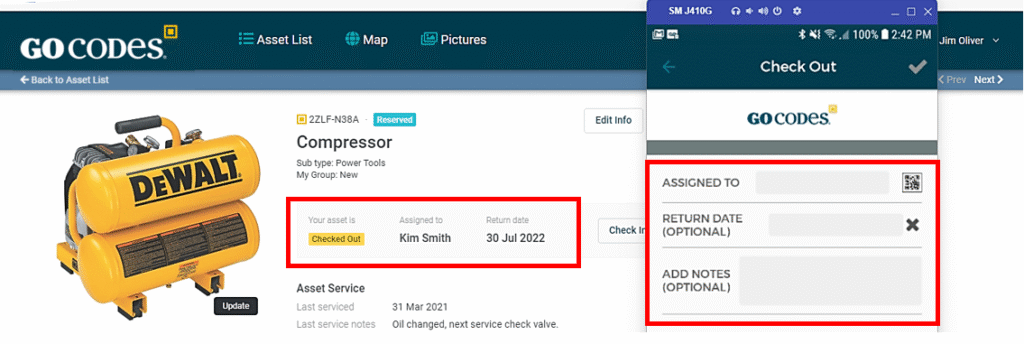 GoCodes Asset Tracking dashboard