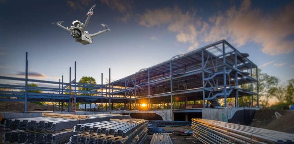 Drone flying over a construction site