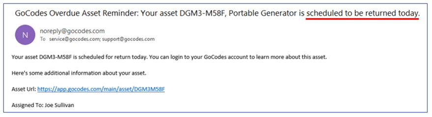 gocodes overdue asset reminder email