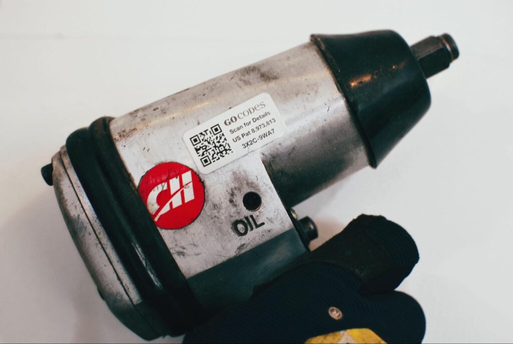 gocodes asset label on a hand held tool