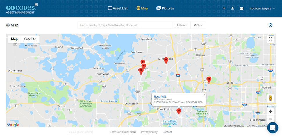 GoCodes Asset Tracking dashboard
