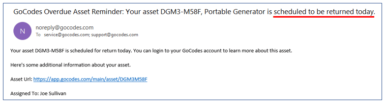 GoCodes Asset Tracking automatic reminder