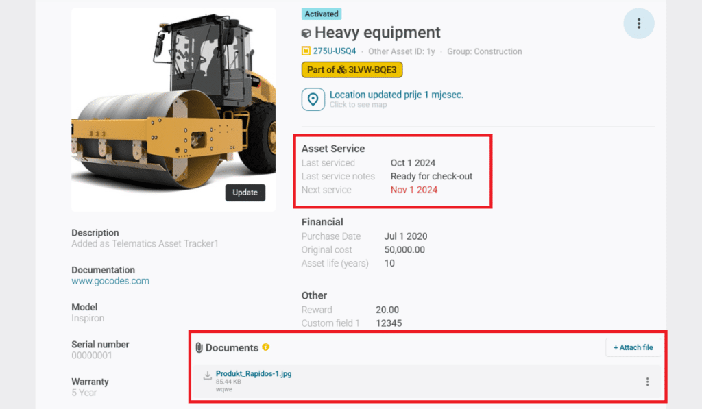 GoCodes Asset Tracking dashboard