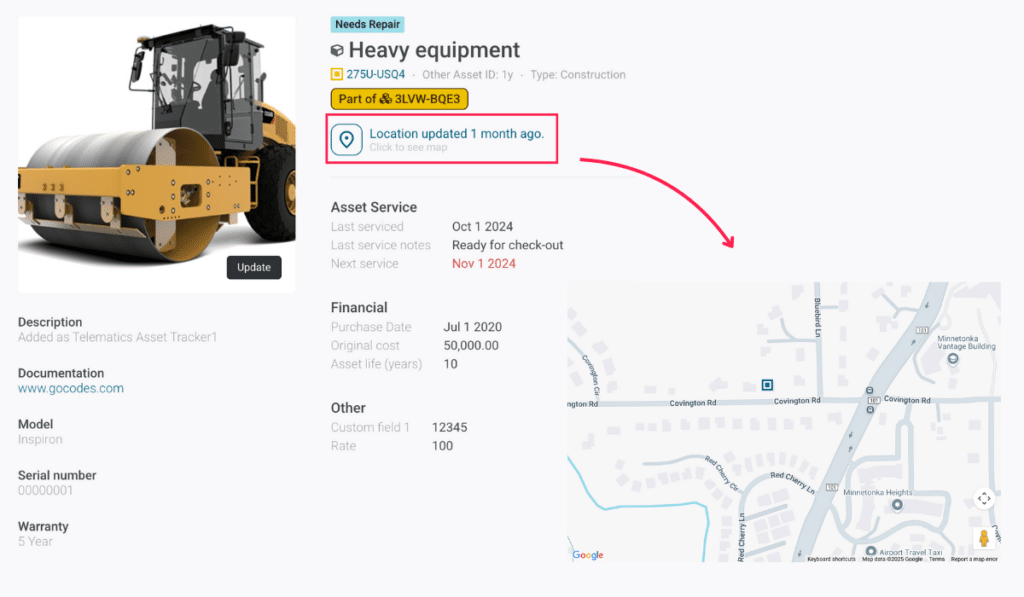GoCodes Asset Tracking dashboard