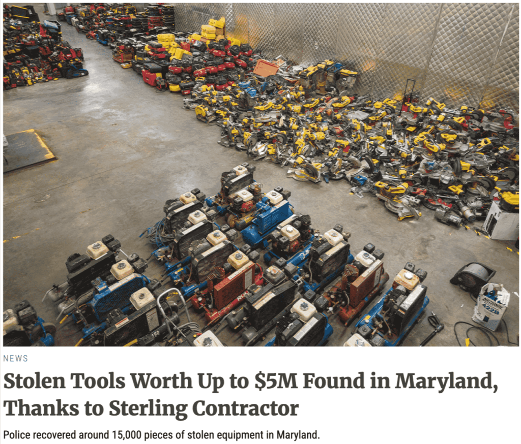Warehouse filled with thousands of stolen power tools and equipment recovered in Maryland, valued at up to $5 million