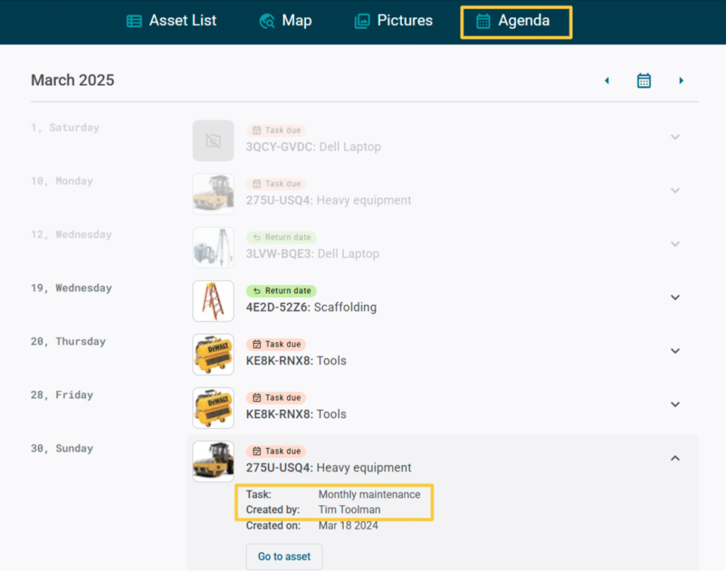 GoCodes Asset Tracking dashboard